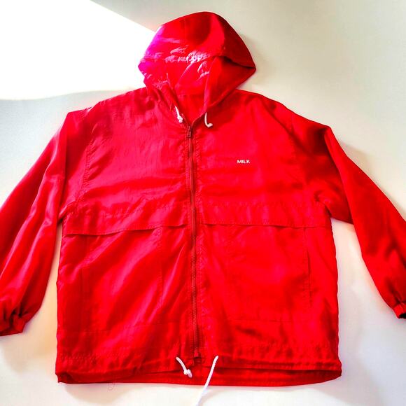 Vintage Unisex MILK Red Windbreaker Jacket Size Large - Picture 1 of 7